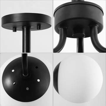 Olivier 23.5" 3-Light Bohemian Farmhouse Iron/Frosted Glass LED Semi Flush Mount - JONATHAN Y